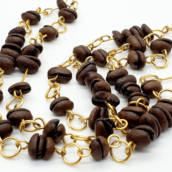 Coffee espresso beans design goldtone necklace unique! - Picture 2 of 8